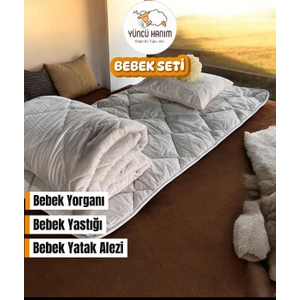 Yüncü Hanım  Yün Dolgu Bebek Uyku Seti 3'lü Paket (Yün Yorgan + Yün Alez + Yün Yastık)