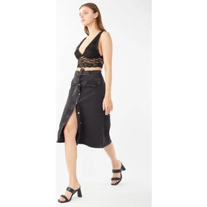 Markapia Woman Önden Düğmeli Sabit Kemerli Jean Etek