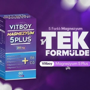 Magnezyum 5 Plus 60 Tablet 200 mg Malat-Bisglisinat-Sitrat-L-Treonat-Taurat-B6-D3