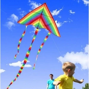 Ibis - Gökkuşağı Kumaş Uçurtma - Kuyruklu - Bez Kılıflı -115 cm