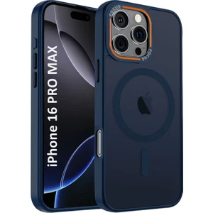 Apple iPhone 16 Pro Max Kılıf Lacivert Magsafe Kablosuz Şarj Özellikli Mat Silikon Kapak