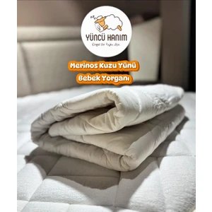 Yüncü Hanım  Merinos Kuzu Yünü Dolgulu Bebek Yorganı 95X145 Cm+ Yün Dolgu Bebek Yastığı