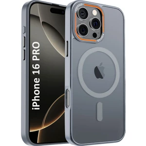 Apple iPhone 16 Pro Kılıf Gri Magsafe Wireless Şarj Özellikli Mat Silikon Kapak