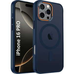 Apple iPhone 16 Pro Kılıf Lacivert Magsafe Wireless Şarj Özellikli Mat Silikon Kapak