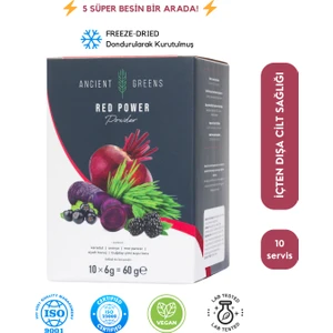 Ancient Greens Red Power I Bitkisel Mor Süper Gıda Karışımı I Antioksidan Deposu, Glutensiz, Vegan I 10 x 6g