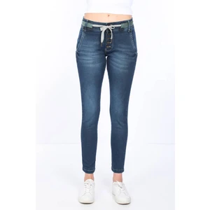 Blue White Kadın Belden Bağlamalı Jean Pantolon Koyu Mavi
