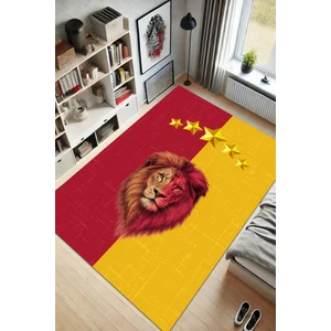 The Reef Design Aslan Desenli Sarı Kırmızı Taraftar Halısı Dijital Baskılı Dokuma Kaymaz Tabanlı Yıkanabilir Antre Koridor Halısı