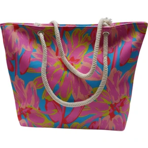 Fancy Kids Kadın Plaj Çantası Fermuarlı Ipli Içi Astarlı Cepli Ebru Desen Baskılı Yumuşak Saplı