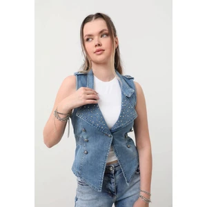 Blue White Kadın Taşlı Slim Fit Yelek