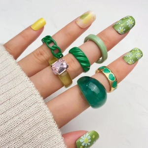 Girift Vintage Dream 6 Adet Yeşil Taşlı Yüzük Seti