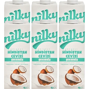Nilky şekersiz  Hindistan Cevizi Sütü Glütensiz Bitkisel Bazlı Laktosuz Vegan6x1 lt