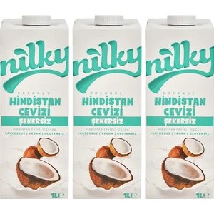 Nilky şekersiz  Hindistan Cevizi Sütü Glütensiz Bitkisel Bazlı Laktosuz Vegan3x1 lt