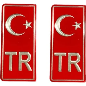 Citroen Saxo Uyumlu Plaka Tr Damla Etiket Türk Bayrağı 2'li / Tr Damla Sticker Su Geçirmez Solmaz 40 x 95 mm