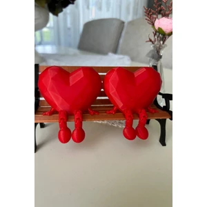 Kalp Şeklinde Biblo 2 Adet – Oturan Çift Kalp Dekoru 4,8×6,4 cm Kırmızı Masaüstü Süs
