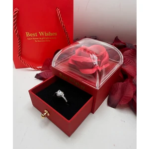 Kırmızı Gül Kokulu Kutuda Ayarlanabilir Yüzük Sevgililer Günü Ciddi Ilişki Hediyesi