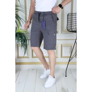 Erkek Gri Likralı Gabardin Şort Kargo Cepli Pamuklu Beli Lastikli Bağcıklı Basic Şort