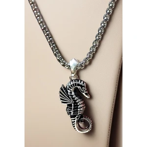 Ak Store Silver Erkek Deniz Atı Sea Horse Figürlü K-1001 Paslanmaz Kromix Çelik Gümüş Kaplama Kolye Madalyon
