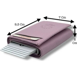 Hakiki Deri Mekanizmalı Unisex Cüzdan Şık ve Kompakt Tasarım - Açık Lavanta Pembesi