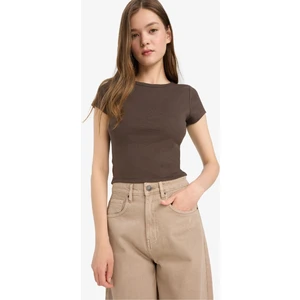 Fitted Bisiklet Yaka Ribana Kısa Kollu Tişört E0288AX25SM