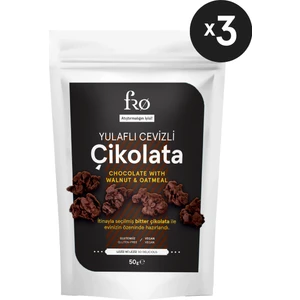 3'lü Paket Yulaflı Cevizli Çikolata Vegan Glutensiz Şekersiz Sağlıklı Atıştırmalık 3X50GR