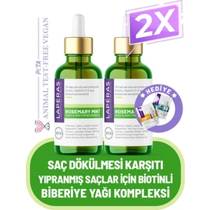 Doğal Biberiye Yağı Kompleksi Yıpranmış Biotinli Vegan Saç Bakımı 2'li Paket
