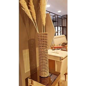 Metal Tel Hasır Örgülü Tasarım Vazo 70CM Pampas Vazosu , Hasır Vaso