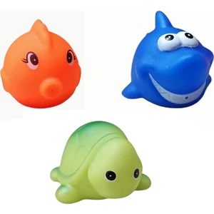 Brother Toys Suda Yüzen Ses Çıkaran Vinil 3 Adet Banyo Oyuncağı Balık, Kaplumbağa, Balina Oyuncak 7 Cm.