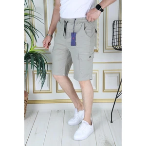 Erkek Su Yeşili Likralı Gabardin Şort Kargo Cepli Pamuklu Beli Lastikli Bağcıklı Basic Şort