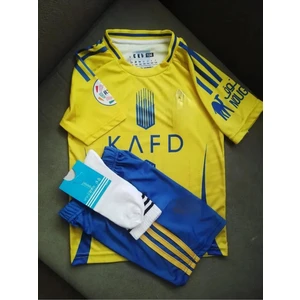 Cristiano Ronaldo Al-Nasr 24/25 Sezon Iç Saha Sarı-Mavi Çocuk Forma T-Shrt Takımı Çorap+Bileklik Yanında