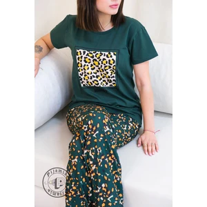Yeşil Animal Print Desenli Kısa Kol Kadın Pijama Takımı