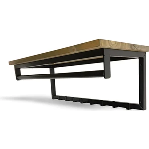 Dekoratif Demir Raflı Duvar Askısı - Ahşap Tabla Metal Askılık - Elbise Askısı - Modern Design