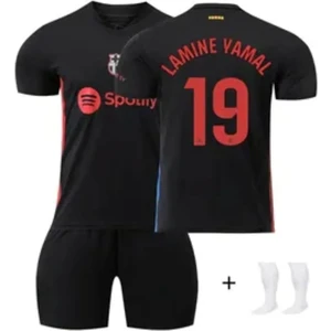 Lamine Yamal Siyah Deplasman  Barcelona Yeni Sezon Çocuk Forma T-Shrt Takımı Çorap+Bileklik Yanında
