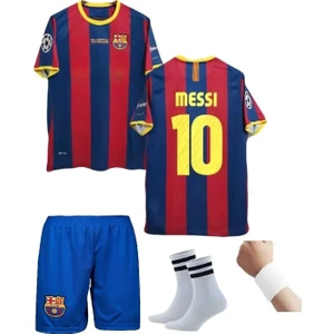 Lionel Messi Barcelona 2011 Şampiyonlar Ligi   Sezonu Retro Çocuk Forma T-Shrt Takımı Çorap+Bileklik Yanında
