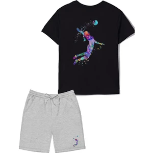 2'li Set Baskılı Kız Çocuk Pamuk Şort Tshirt Takım 05 5 6 7 8 9 10 11 12 13 14 Yaş Tişört Voleybol