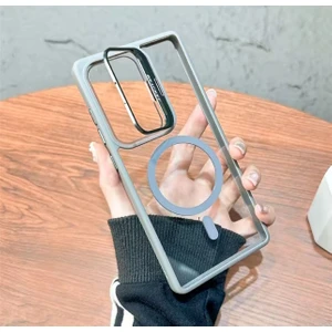 Samsung Galaxy A56 Kılıf Standlı Mika Magsafe Hassas Butonlu Metal Tuşlu + Kamera Lens Camı Hediyeli Set