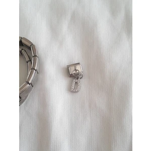 Çelik D Harfli Zirkon Taşlı Italyan Charm