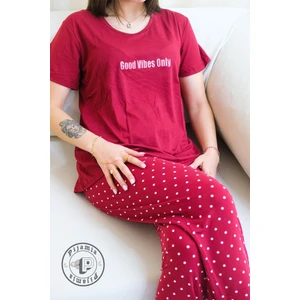 Fuşya Puantiye Desenli Kısa Kol Kadın Pijama Takımı