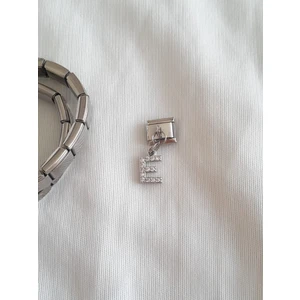 Çelik E Harfli Zirkon Taşlı Italyan Charm