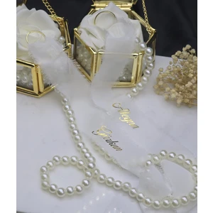 Dökülen Incili Beyaz Ipek Nişan Kurdelesi Söz Kurdelesi