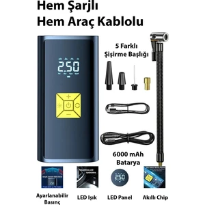 ST-9620B Dijital LED Işıklı Taşınabilir Şarjlı Araç Lastik Hava Şişirme Pompası