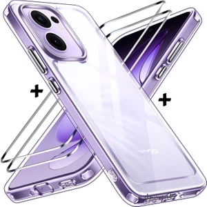 Oppo Reno 13F Kılıf Kamera Çıkıntılı Korumalı Yumuşak Şeffaf Silikon + 9h Ekran Koruyucu Cam Set 2in1 ve Reno 13FS Uyumlu