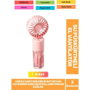 Su Püskürtmeli Ultra Sessiz 3 Kademeli Hafif Kablosuz Taşınabilir USB Şarjlı Masa El Fanı Vantilatör