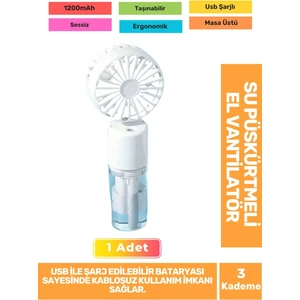 Su Püskürtmeli Ultra Sessiz 3 Kademeli Hafif Kablosuz Taşınabilir USB Şarjlı Masa El Fanı Vantilatör