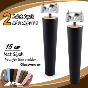 2 Adet Ahşap Ayak 15 cm Siyah M8 Civatalı Bağlantı Aparatlı Dolap Mobilya Koltuk Kanepe Destek Ayağı Ayakları