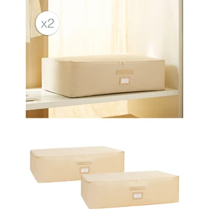 Ocean Home Textile 2'li Mega Boy Bej Balıksırtı Baza Altı Hurç Set 74 x 46 x 22 cm