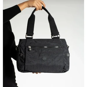 Klinkır Çok Cepli Suya Dayanıklı Siyah Krinkıl Omuz Çantası / Kol Çantası