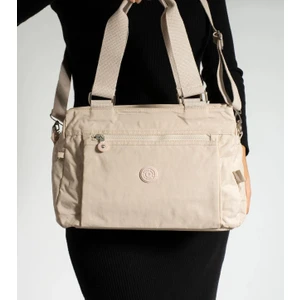 Klinkır Çok Cepli Suya Dayanıklı Açık Vizon Krinkıl Omuz Çantası / Kol Çantası