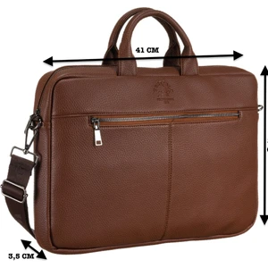Vegan Deri Unisex Laptop, Evrak Çantası - Taba