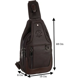 Unisex Spor Çapraz Ayarlanabilir Askılı El Göğüs ve Omuz Çantası Vegan Deri - Kahverengi