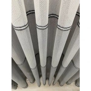 İnci Life Home Ekru Zemin Gri Bantlı Simli 1/3 Sık Pileli Tül Perde